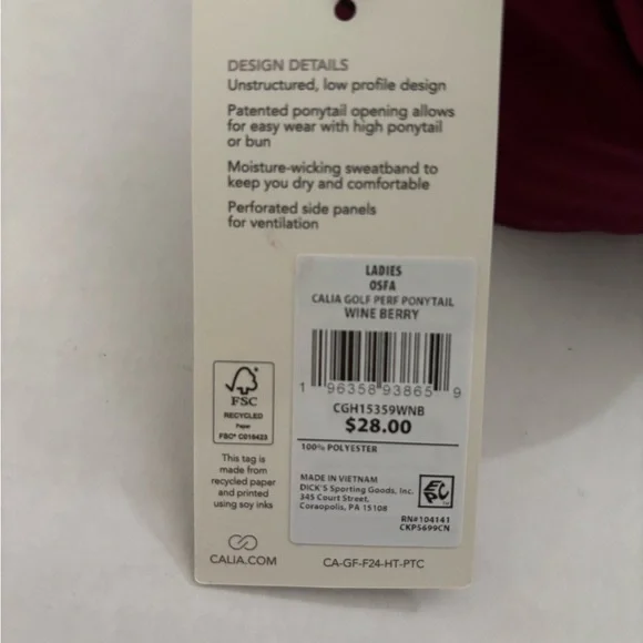 New! Calia Golf Performance Ponytail Cap Hat Wine Berry One Size - Picture 9 of 9